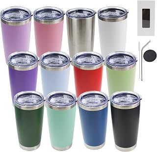20oz Tumbler with Lid and Straw Stainless Steel Tumbler Cup Bulk Vacuum Insulated Double Wall Travel Coffee Mug Powder Coated Coffee Cup(12, MIXED)