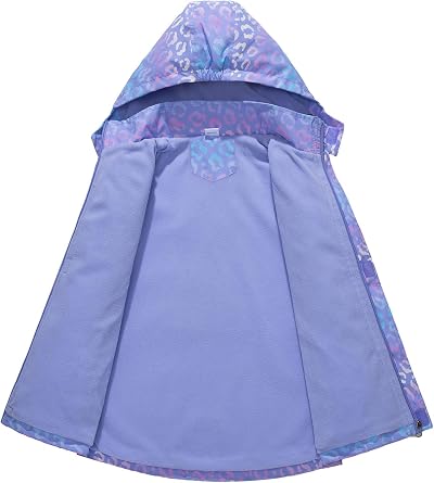 Girls Waterproof Jacket Kids Fleece Lined Windbreaker Raincoat with Removable Hood