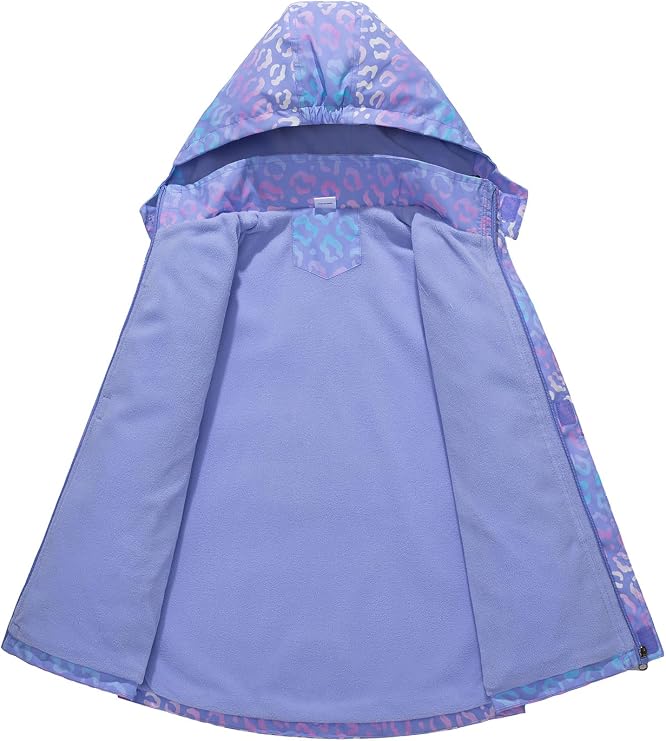Girls Waterproof Jacket Kids Fleece Lined Windbreaker Raincoat with Removable Hood