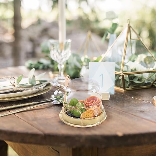 Miniatura 7 de Whaline Juego de 50 vasos desechables individuales para cupcakes, de plástico transparente, con mini cuerda de madera para postizo de graduación,