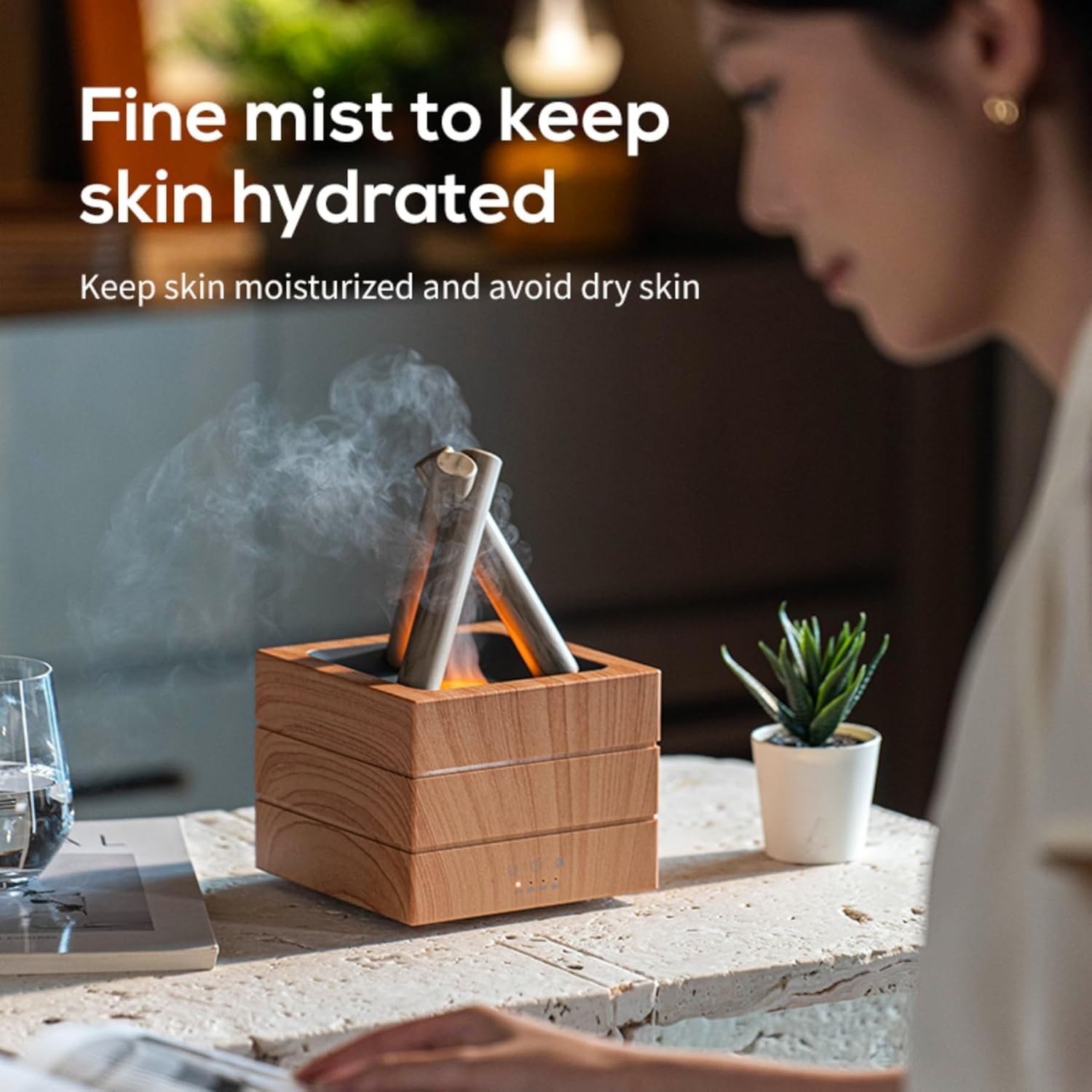 Flames dyfuzor olejków eterycznych, dyfuzor do aromaterapii, z 7 kolorami, lekki i zdalny, 280 ml, dyfuzor nawilżacza płomienia, do sypialni, biura, domu, automatyczne wyłączanie, lampka nocna