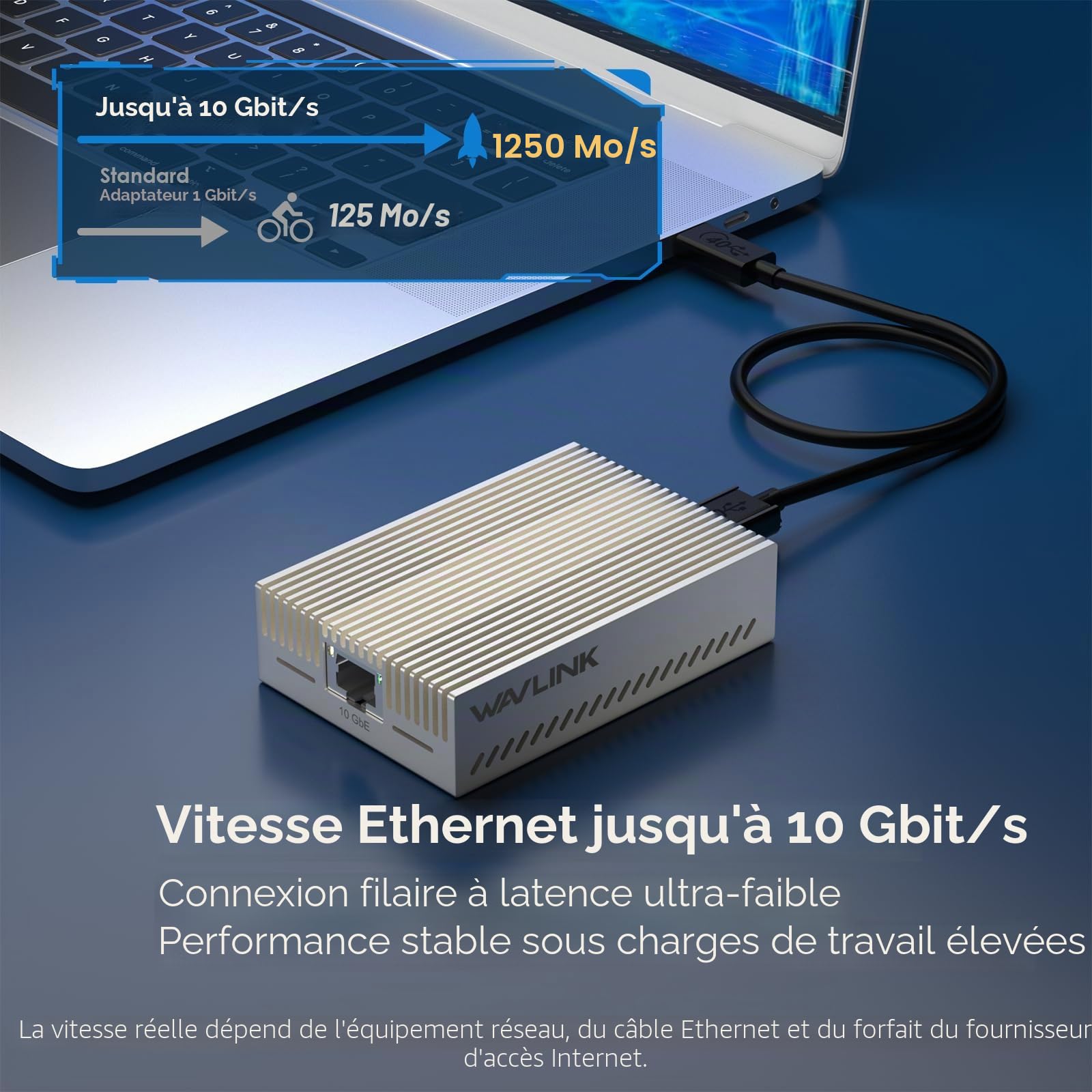 WAVLINK Adaptateur Ethernet [1x] 10G pour Thunderbolt 3/4/5 et USB4-10GbE RJ45 avec Puce AQC113-B1, Compatible avec MacBook Pro, Windows 11, Linux, ChromeOS, 10G/5G/2.5G Auto-Negotiation