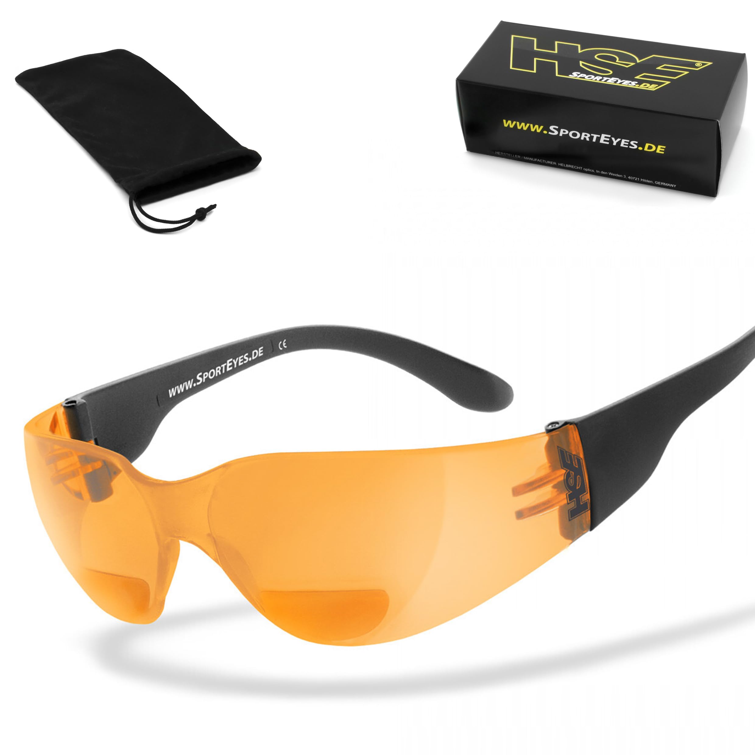 HSE® SportEyes® | BIFOKAL: +2,50 DIOPTRIEN | Sportbrille mit Lesehilfe | HLT® Kunststoff-Sicherheitsglas nach DIN EN 166 | Sportbrille, Fahrradbrille mit Nahsichtkorrektur