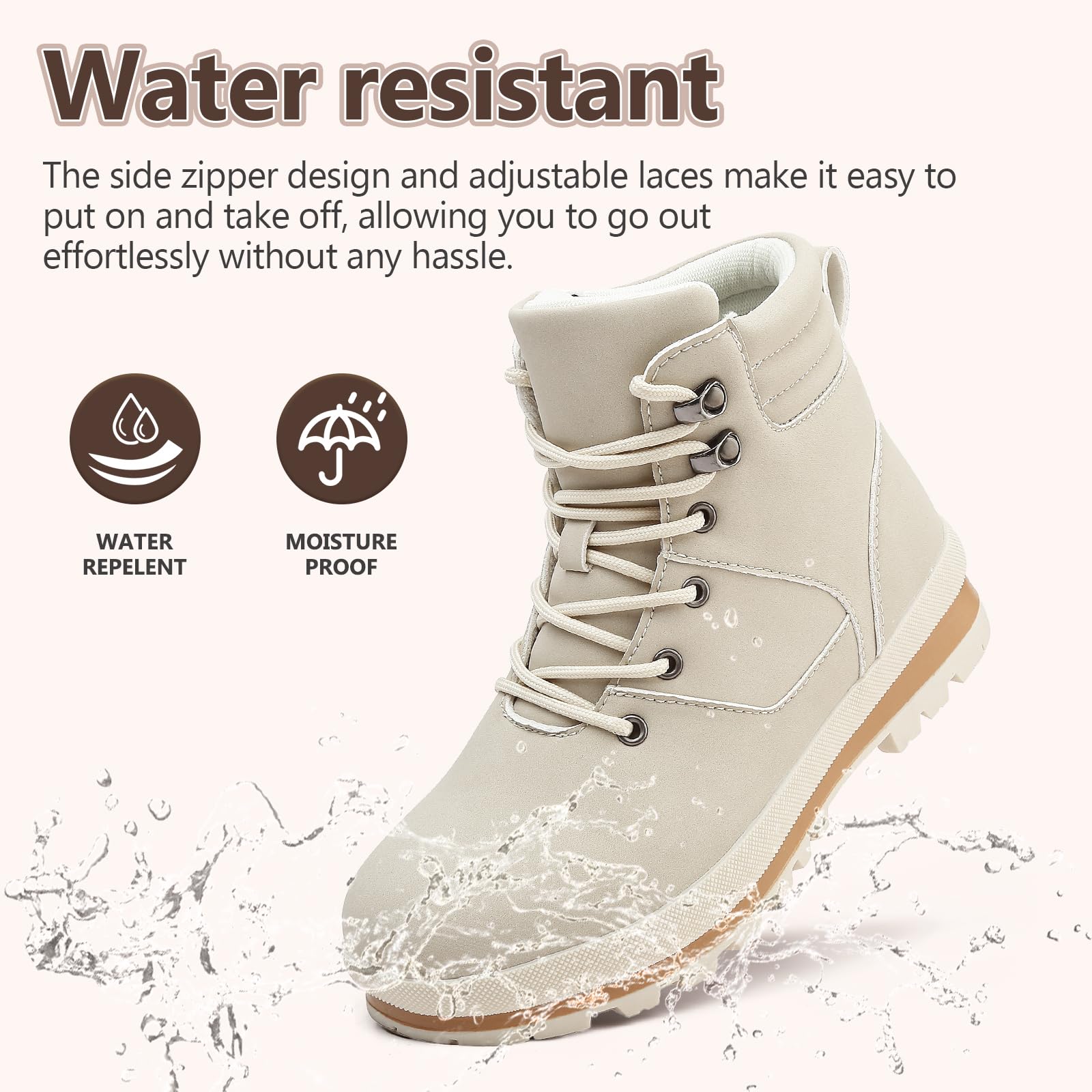 Bottes de marche pour femme - Bottes de randonnée imperméables mi-mollet à lacets légères et antidérapantes pour le trekking en plein air