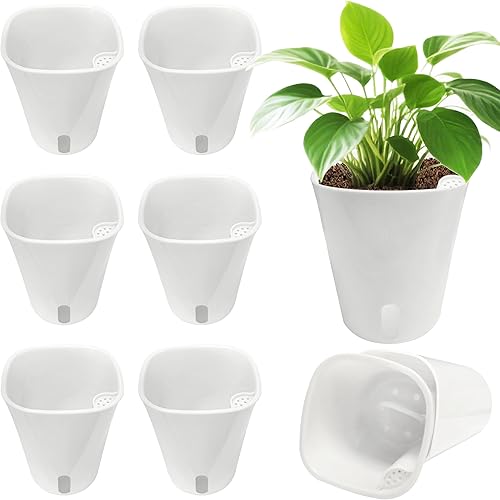 TCBWFY Macetas de riego automático de 4 pulgadas para plantas de interior, 8 juegos de macetas de riego automático con ventana visual de nivel de