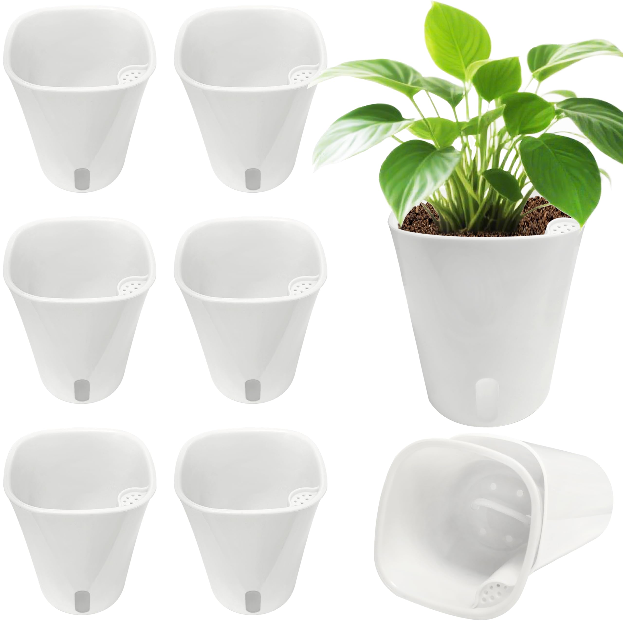 TCBWFY 4 Inch Self Watering Pots for Indoor Plants,8 Sets Self Watering Planter Pots with Visual Water Level Window and Multiple Vents,Self Watering Plant Pot for All House Plants,Flowers,Herbs