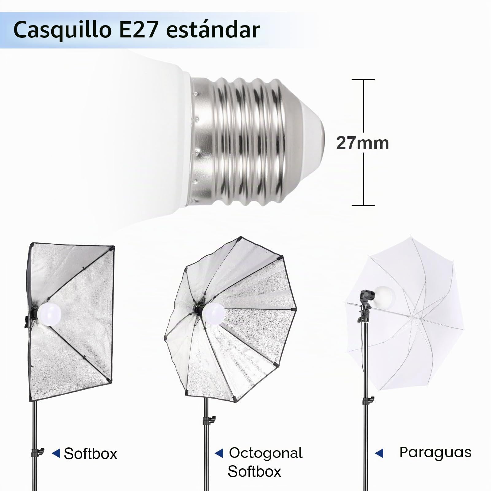 FGen Bombilla 2x135W 5500K E27 para Fotografía Estudio | Iluminación profesional para fotografía de producto, retratos, vídeos y uso con softbox.
