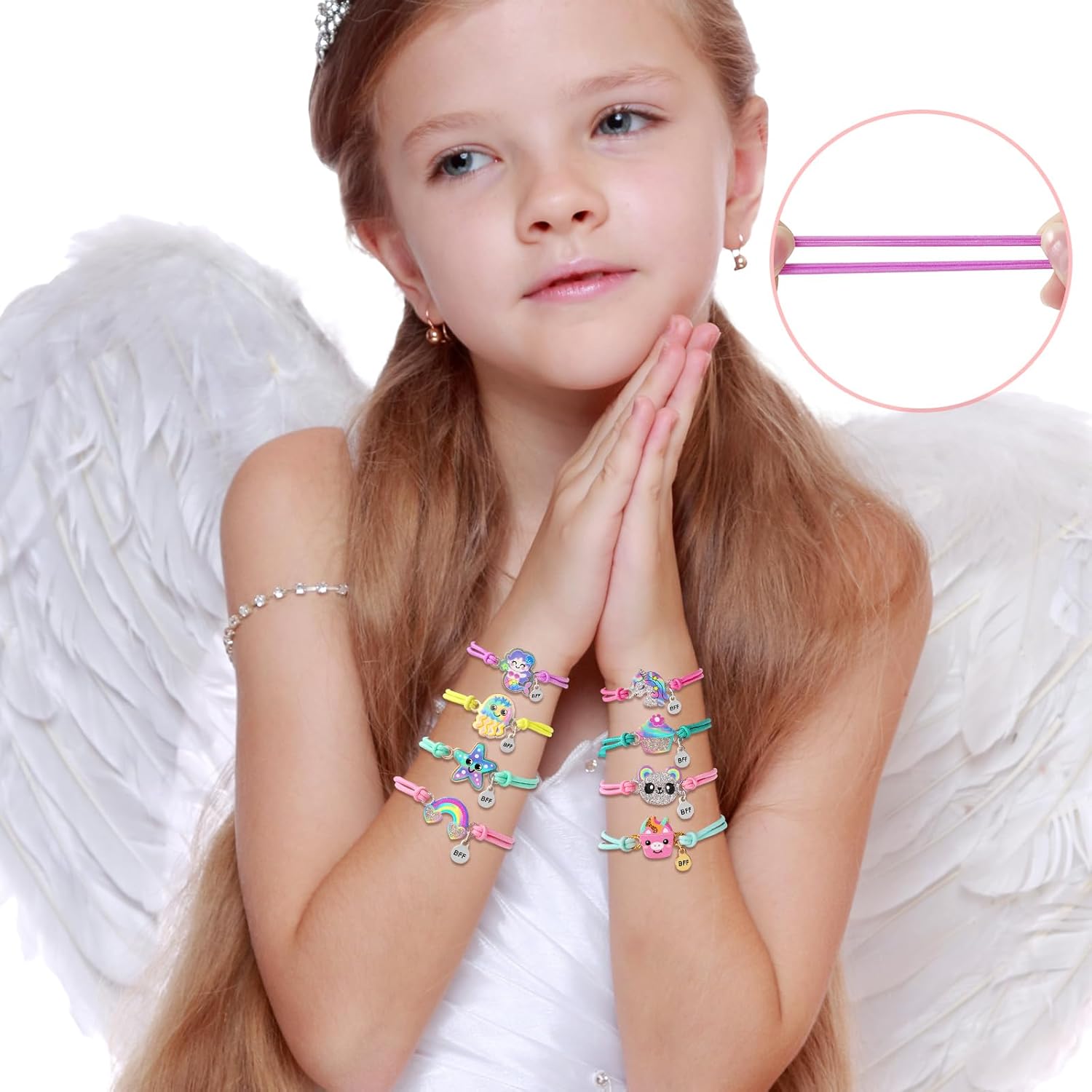 Girls Unicorn Mermaid Bracelets for Kids Friendship Jewelry Lovely Best Friend Gift Matching Couples Gift Panda Rainbow Pendants BFF String Wristband Pretend Play Bracelet Bulk Bracelet 8pcs-Style 2 - Image 4
