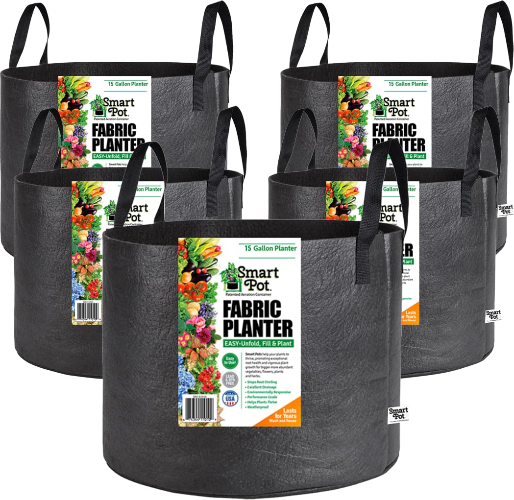 Smart Maceta con Tela jardín Planta Comida aireación macetas con asa, 15 L, 5 Unidades, Color Negro