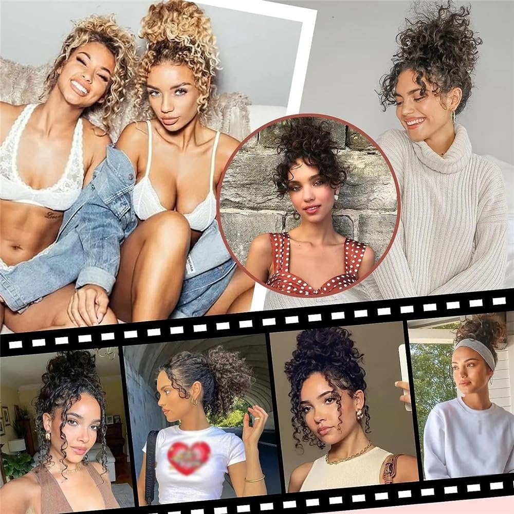 sztuczne włosy kok Afro Puff Kinky Curly Bun Hair Syntetyczny ściągacz Kucyk Clip In Krótkie przedłużki do włosów Akcesoria do włosów(60)