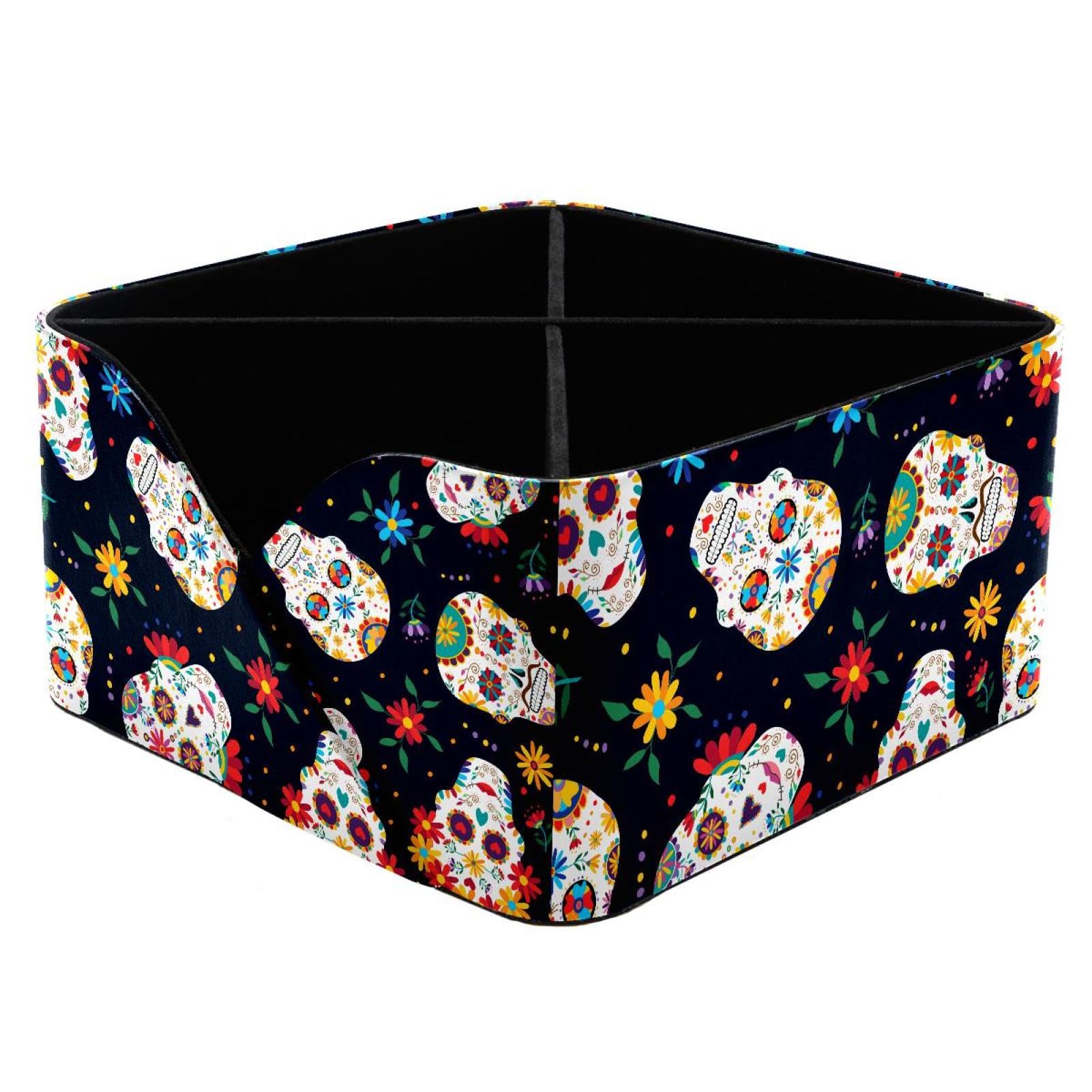 KengjuTesu Day of the Dead Mexican Sugar Skull Desktop Organizer Pen Holder, Rectangular Pencil Cup for Office, Study and Makeup Stations