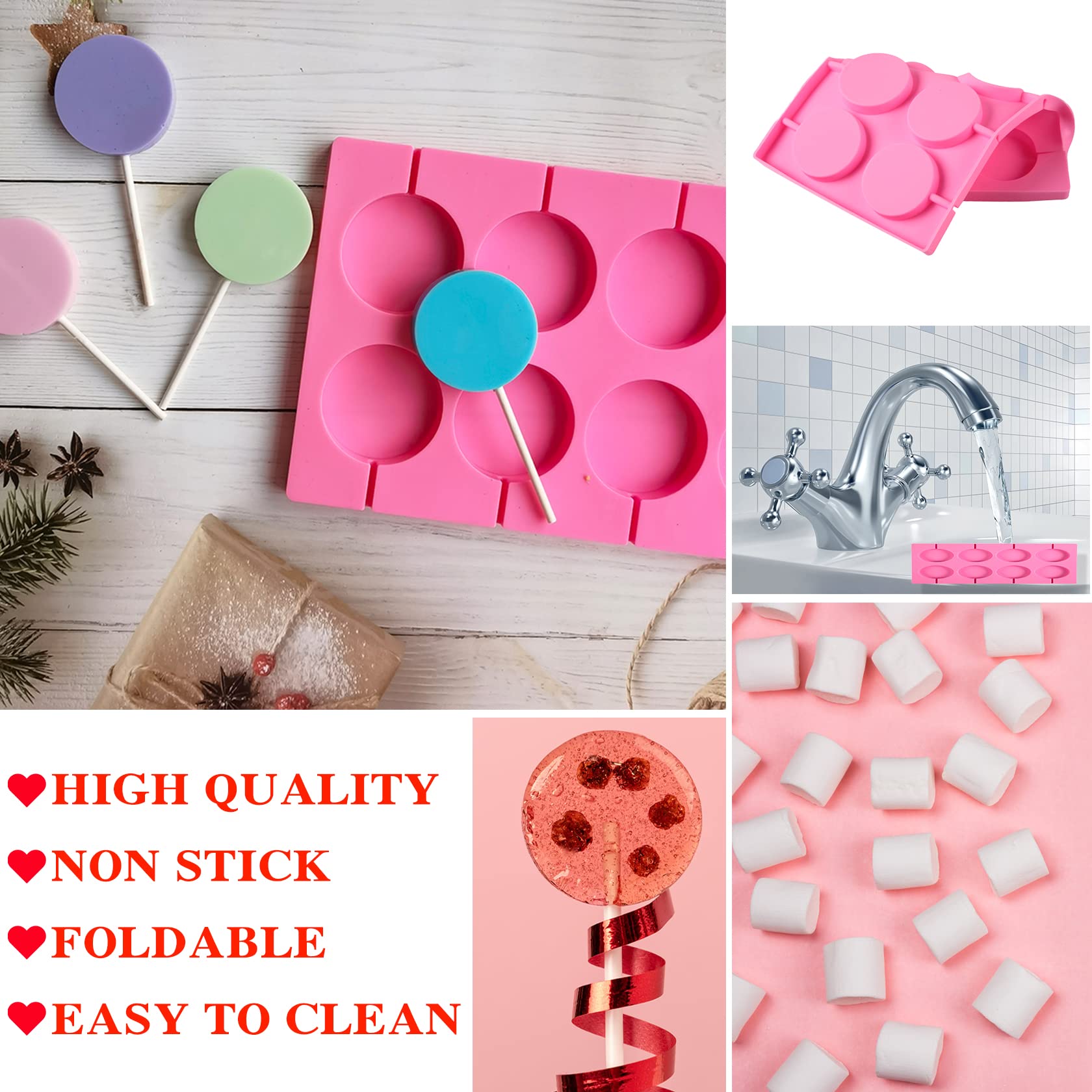 Beasea Moules à Sucettes 3D En Silicone Avec 50 Bâtonnets - Moule Rond Pour Bonbons, Chocolat, Oreo (Bleu)