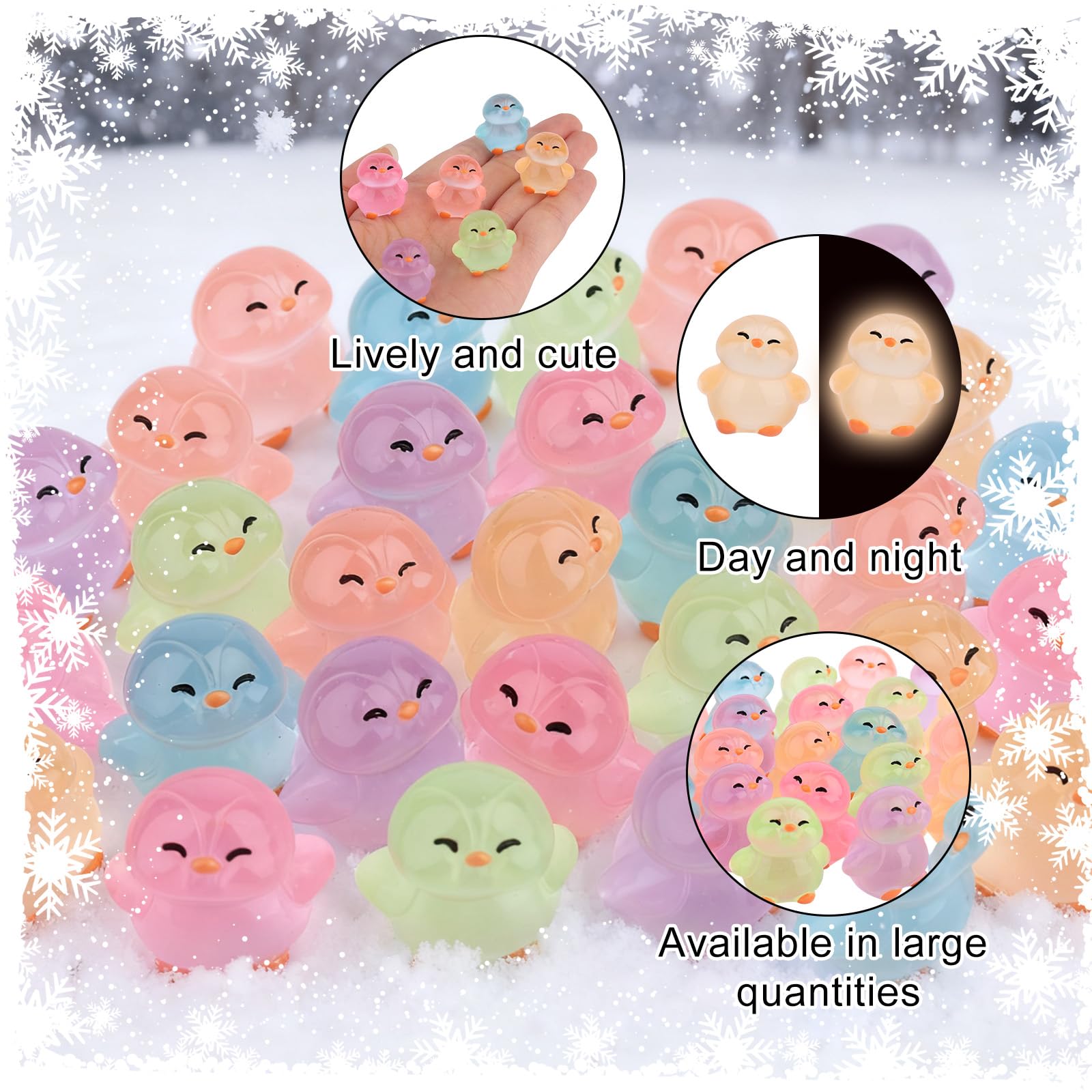 Sinbana 30pcs Glow in The Dark Mini Resin Penguins, 6 Colors Luminous Tiny Penguin Micro Fairy Garden Landscape for Dollhouse - Image 3