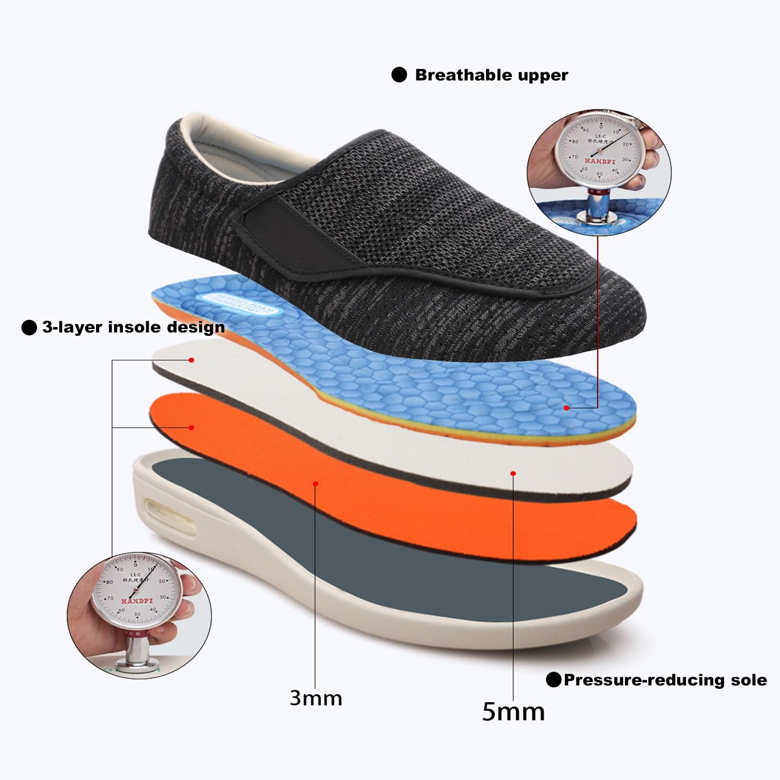 Scarpe Diabetiche, Extra Larghe Adatte per Il Dolore Ai Piedi Anziani con Neuropatia