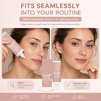 SPF 50 Sunscreen Tinted Moisturiser - Lightweight Face Sun Cream for Natural Dewy Glow, Hydrating SPF 50 Face Moisturiser with Niacinamide, No White Cast, Korean Sunscreen Inspired Texture - 50g