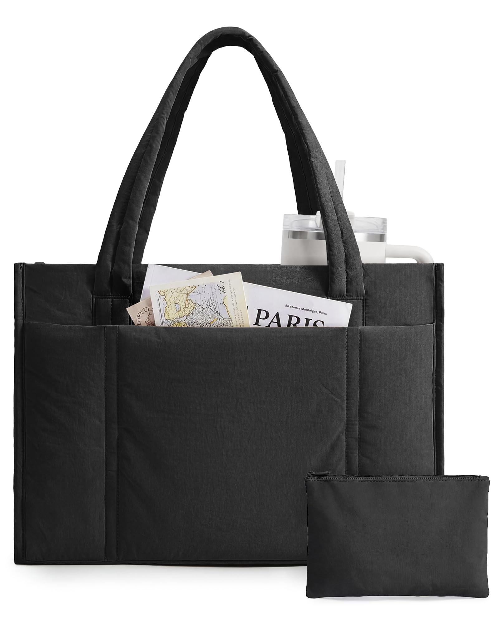 BAGSMART Tote Bag for Women, 2Pc Puffer Tote Bag with Zipper, Quilted Work Tote Teacher Bag Shoulder Handbag | Beach Tote, Diaper Bag Tote, for Travel, Gym, Lightweight, Fit 15.6" Laptop, 21L Medium Tote - 2