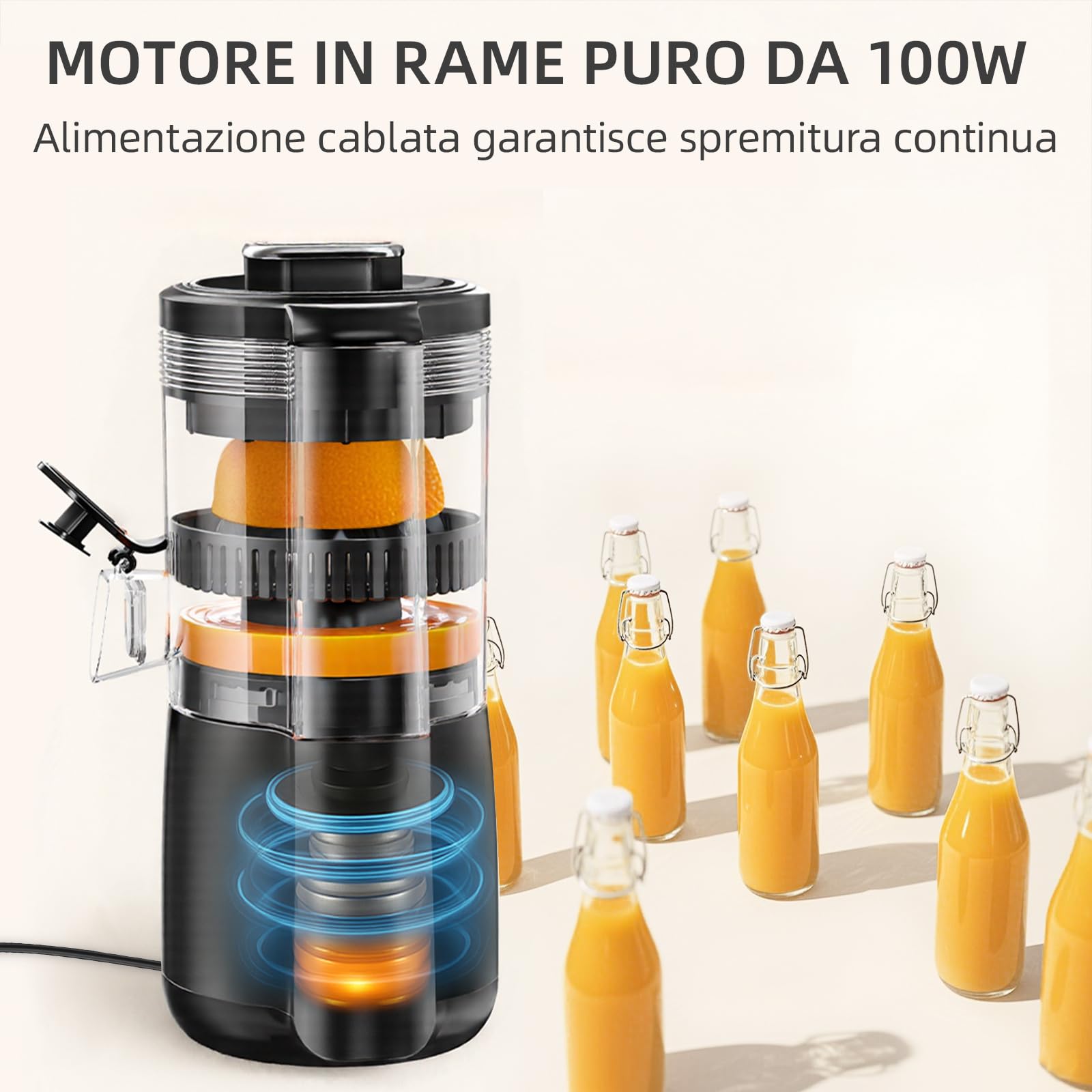 Keerain Spremiagrumi Elettrico, Spremiagrumi Professionale per Arance, Pomodori e Limoni, 100W, Spazzola e Parti Amovibili