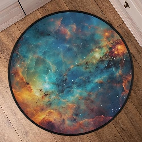 Miniatura 6 de Alfombra redonda de nebulosa arcoíris de 5 pies, alfombra redonda de área redonda de galaxia colorida y estrella, antideslizante, alfombra circular
