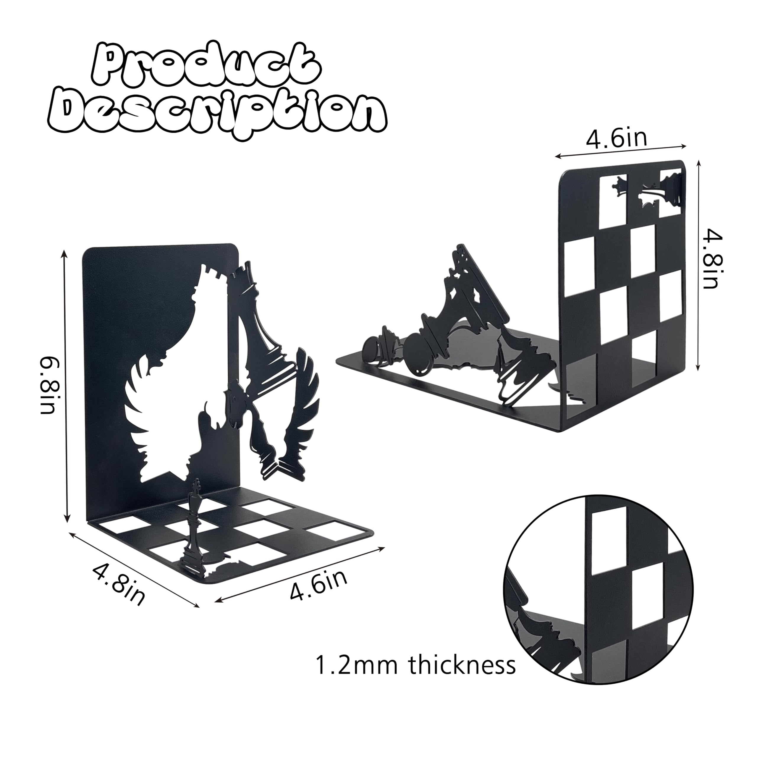 Ecqizer Chess Decorative Bookends Office Bookshelf Decoration,Chess King and Queen Decorative Chess Decorative Statues Sculpture, Black