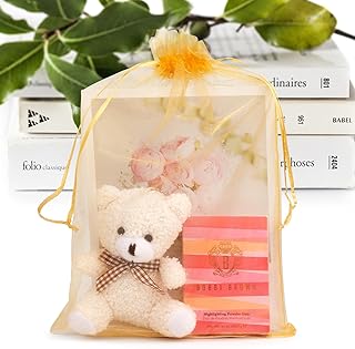ANZNKU 50 Pcs 8x12 in Organza Bag Mesh Bags Drawstring Jewelry Pouches Gift Bags Candy Bag for Party Favor Wedding(Gold)