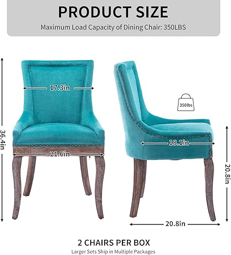 Miniatura 3 de Sillas de Comedor - Juego de 6 sillas de comedor modernas, tapizadas de tela con respaldo alto con ribete de cabeza de clavo y patas curvadas de 03