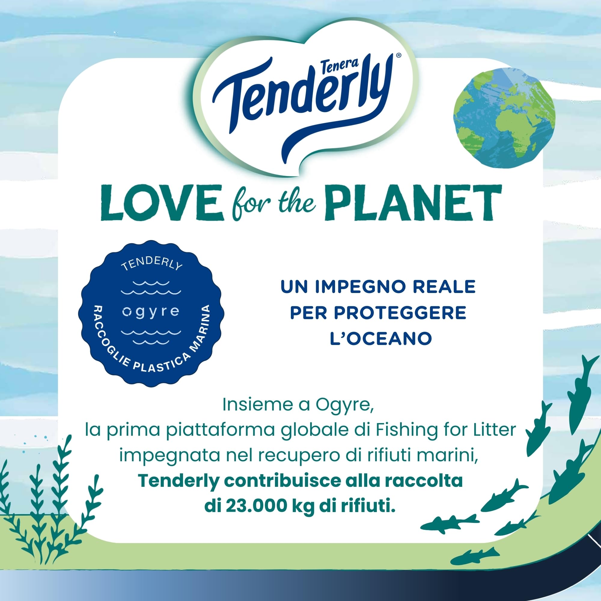 Tenderly Love for the Planet, 56 Rotoli di Carta Igienica (14 conf. da 4 rotoli), Cellulosa 100% Riciclata, Dermatologicamente Testato, Made in Italy
