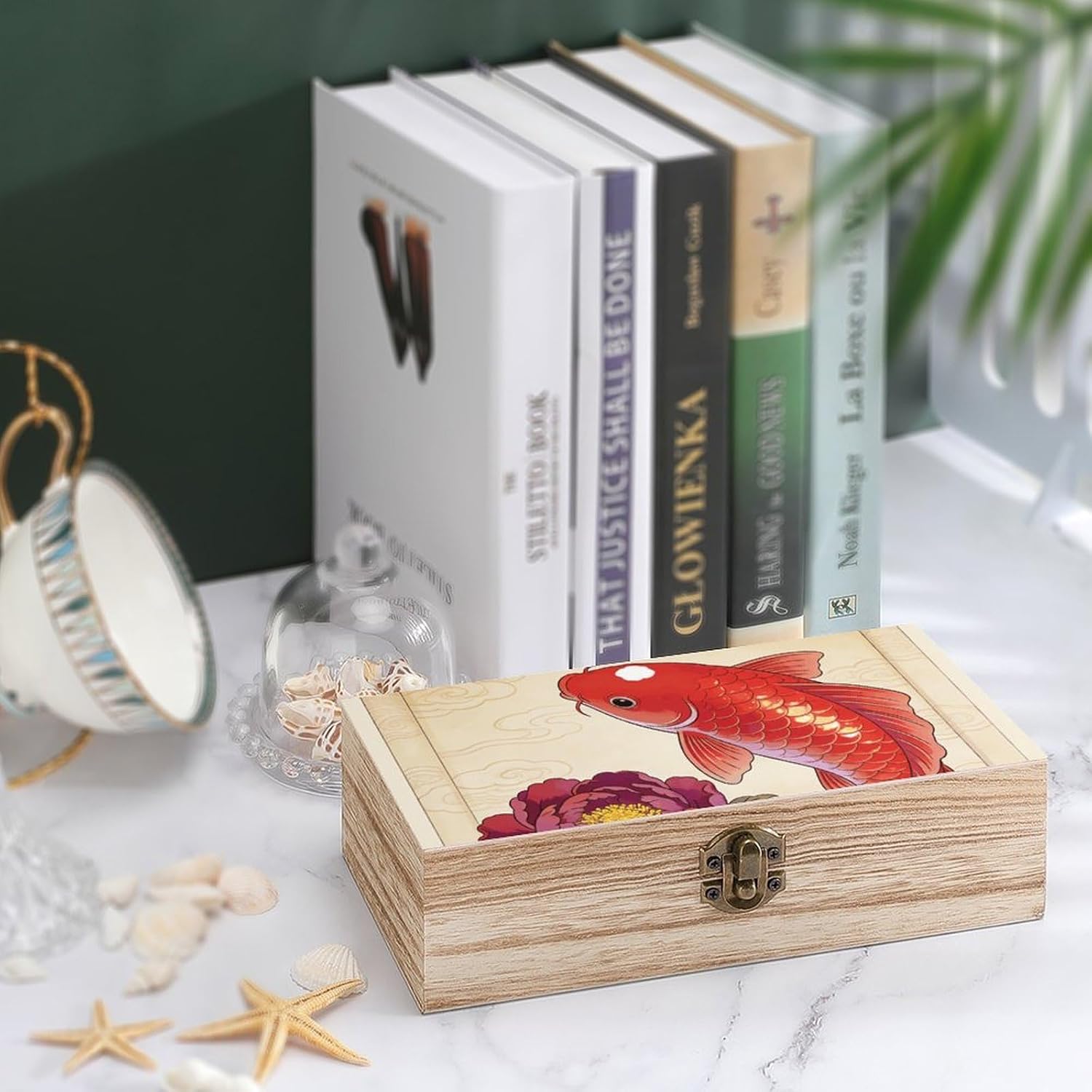 Koi Carp Bring Spring Paulownia Wood Storage Box image 4