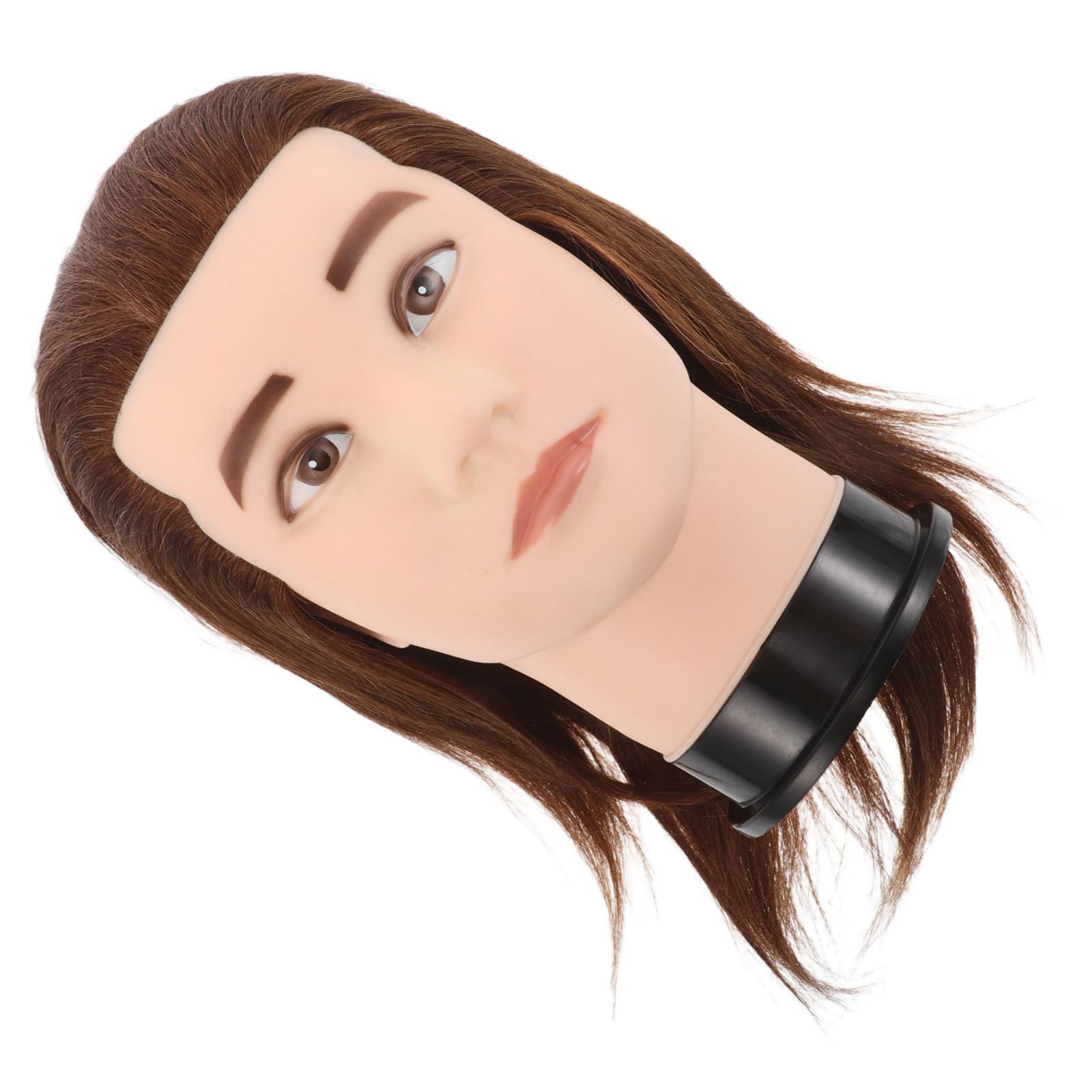 Mikikit Schaufensterpuppe für Herrenfrisuren Friseur Mannequin Echthaar Braun Trainingskopf für Styling Haarschnitt und Bartpflege