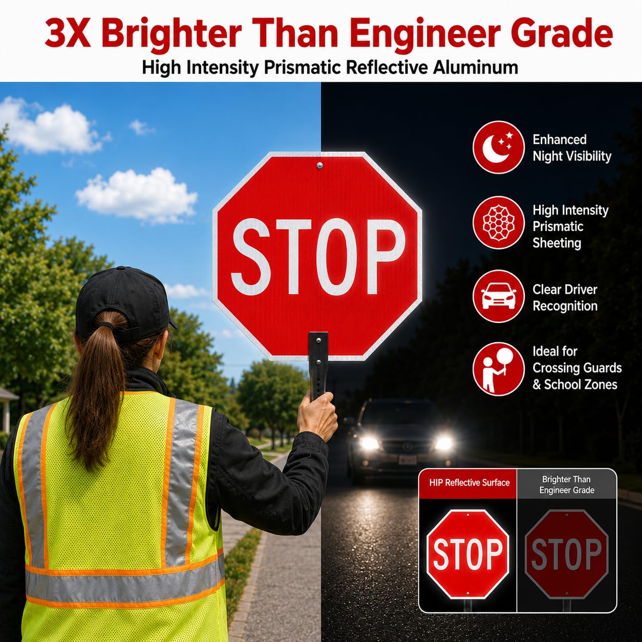 OLANZU Hand Held Stop Sign for Crossing Guard, 18x18 — Amazon image 2