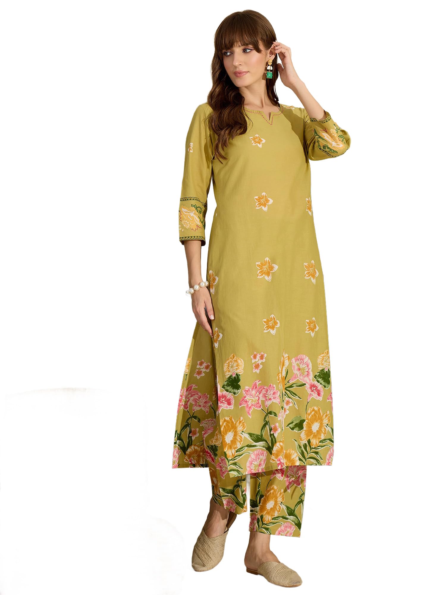 Women's Pure Cotton Floral Printed Straight Kurta & Pant Set (IEBGC10733)-image-21