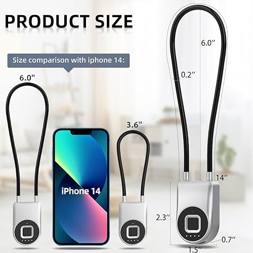 Miniatura 9 de Eseesmart - Candado de cable de huellas dactilares de 14 pulgadas de largo con control de aplicación, cerradura de gabinete, cerradura de equipaje,