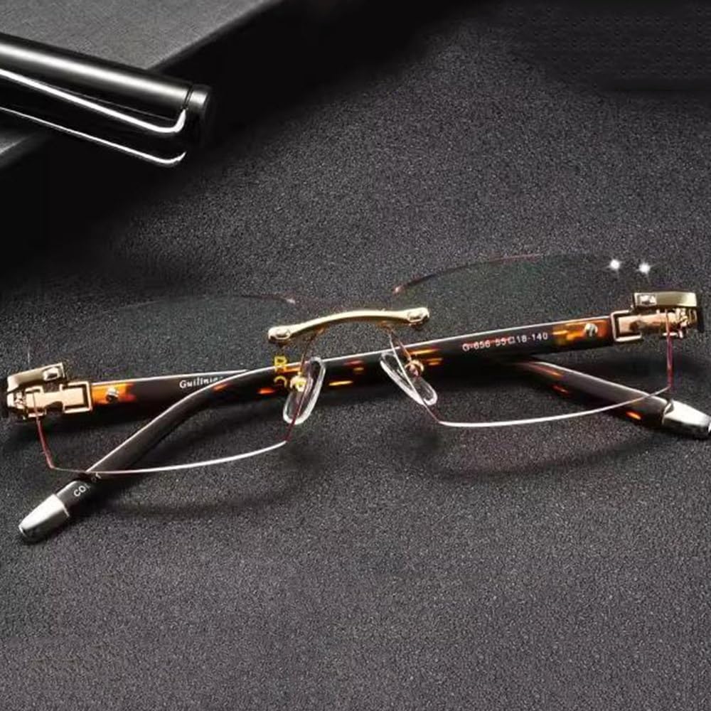 COKYIS Rahmenlose Gleitsichtbrille Diamantschliff Computerbrille Progressive Multifokus Lesebrille Blaulichtfilter Bifokale Presbyopie Brille Für Männer (Color : Brown, Size : 2.50)