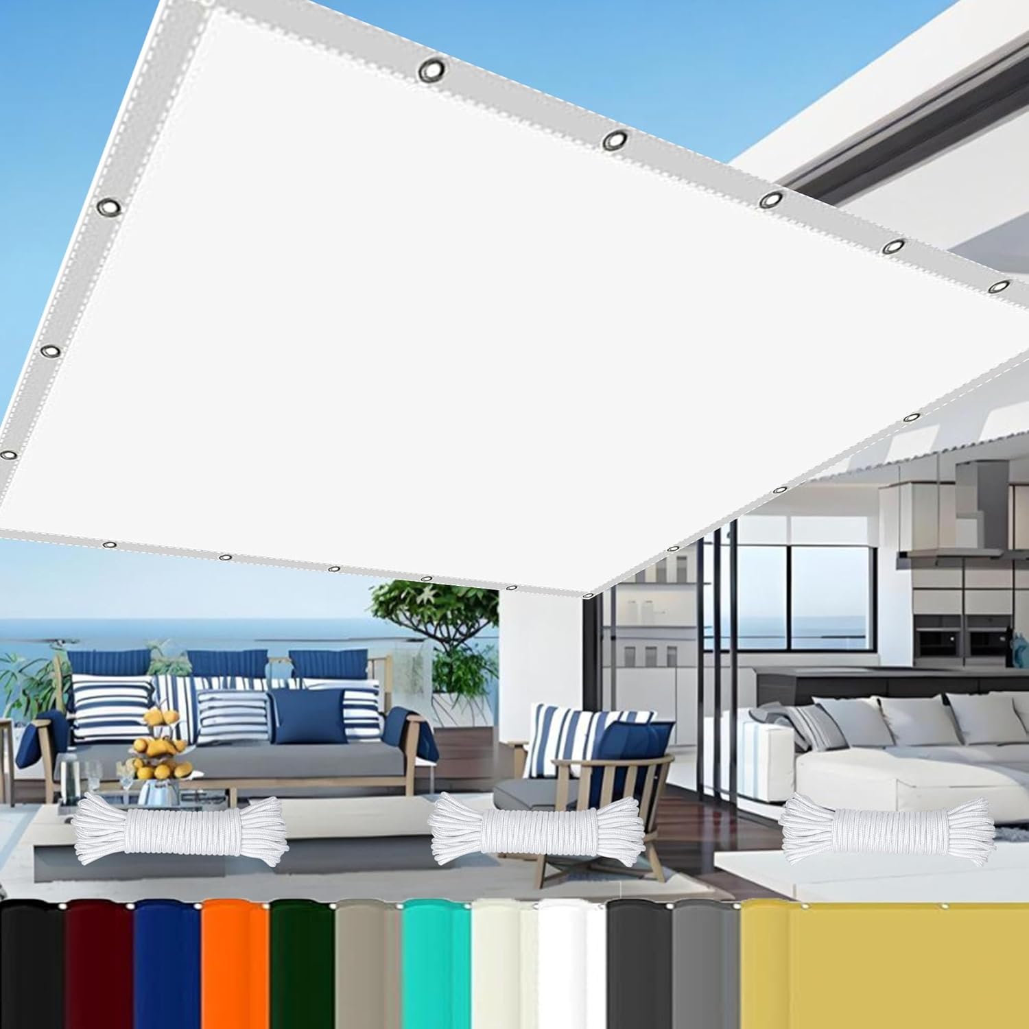 Rectangle Sunscreen Canopy 2.6 x 2.8m Pes Polyester,98% UV Block Sunscreen Awning with Free Rope with Grommets Pes Sunshade for Yard Backyard Lawn Plant, White
