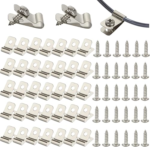 JMIATRY 200 clips para valla de alambre de acero inoxidable con tornillos, clips de valla para montaje de alambre soldado calibre 12-16 a madera,