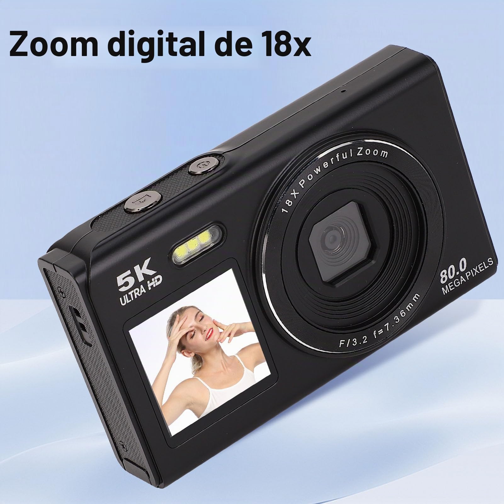 BuyWeek Cámara Digital Fotográfica 5K 80MP con WiFi, Zoom Digital 18X Autoenfoque Cámara HD Vlogging con Pantalla Dual de 2,8 Pulgadas y 1,5 Pulgadas, Flash Integrado, con Tarjeta de (Negra)