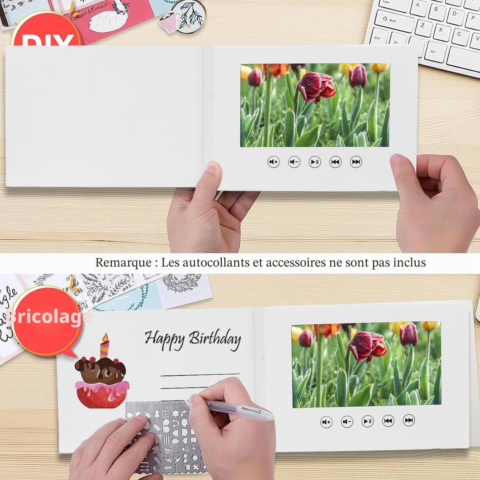 Carte de Vœux Vidéo, Brochure Vidéo, Carte de Vœux électronique avec écran LCD, Livre Vidéo Qui Lit Votre Vidéo de Mariage, Livre Vidéo de Mariage, Album Vidéo de Mariage. (7po 14 Dents)