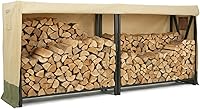 Cowvie 8FT Waterproof Firewood Rack Cover - 600D Heavy Duty with Zipper, Vents for Outdoor Log Storage Protection