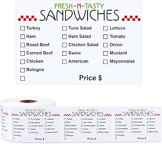 Honoson 500 Pcs Fresh Sandwiches Labels, 3 x 2 Inches Sandwich Packaging Label Adhesive Check-Off Sticker for Breakfast Lunch Restaurants Delicatessen Takeout Food Trucks