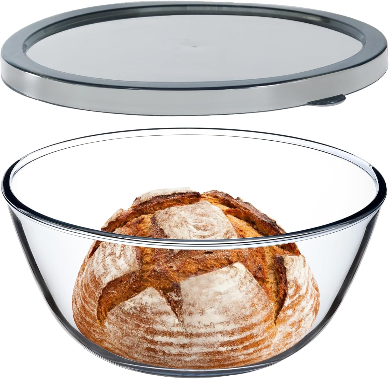 4.7QT Large Glass Mixing Bowl with Lid, Clear Glass Salad Cooking Bowls for Sourdough, Salad and Storage Prepping and Baking Food Storage Set