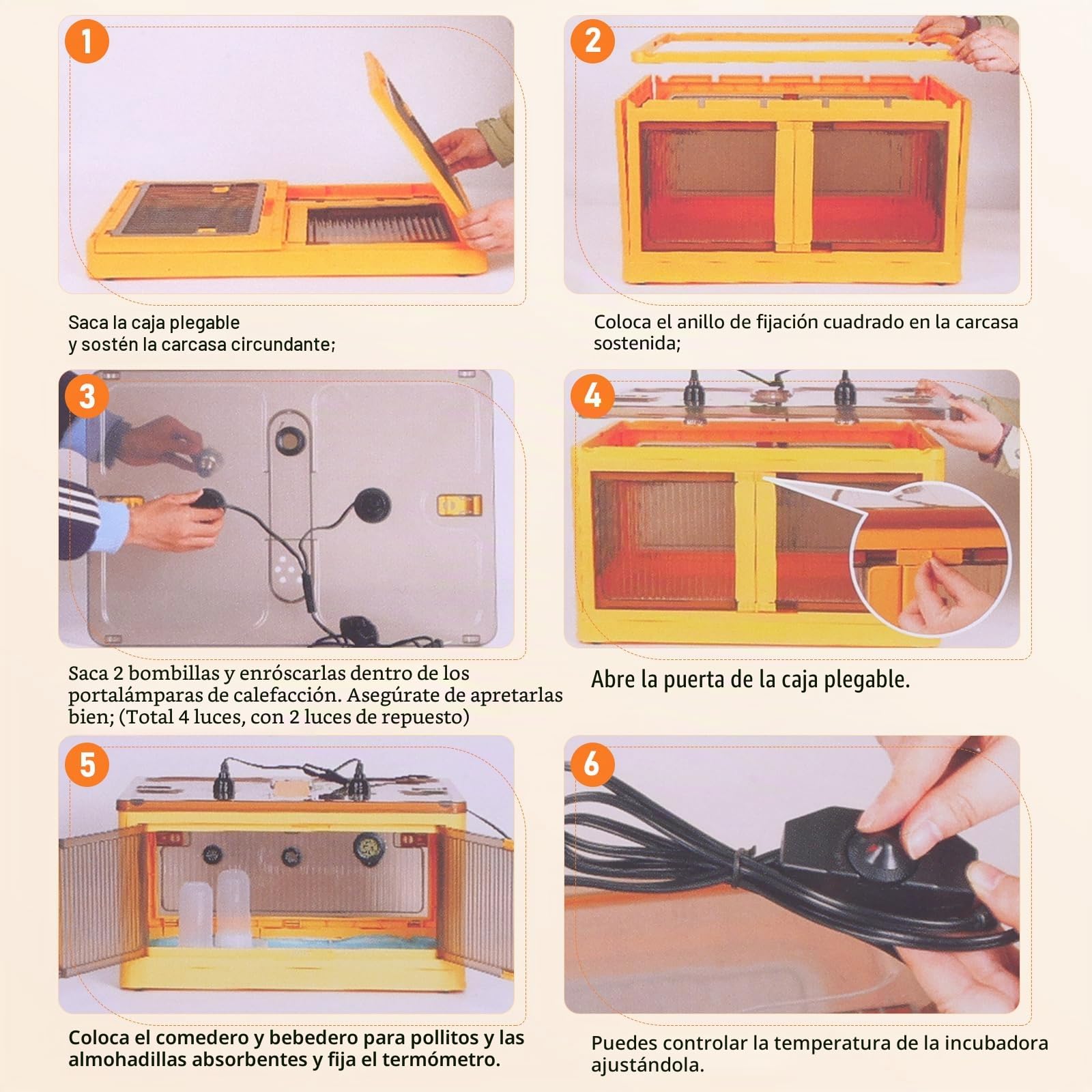 Calentadores Para Gllineros, Criadora De Pollitos, Caja Plegable Con 4 Lámpara De Calor De 50w, Comedero Y Bebedero Automático, Jaula De Cría Para Gatos Y Perros Domésticos (XL)