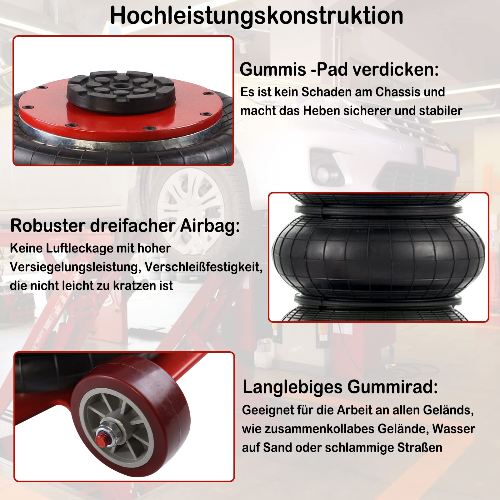 UISEBRT 3T, cric pneumatico, sollevatore pneumatico, cric gonfiabile, cuscino d'aria, impugnatura regolabile, sollevatore d'aria per auto, 6600 libbre