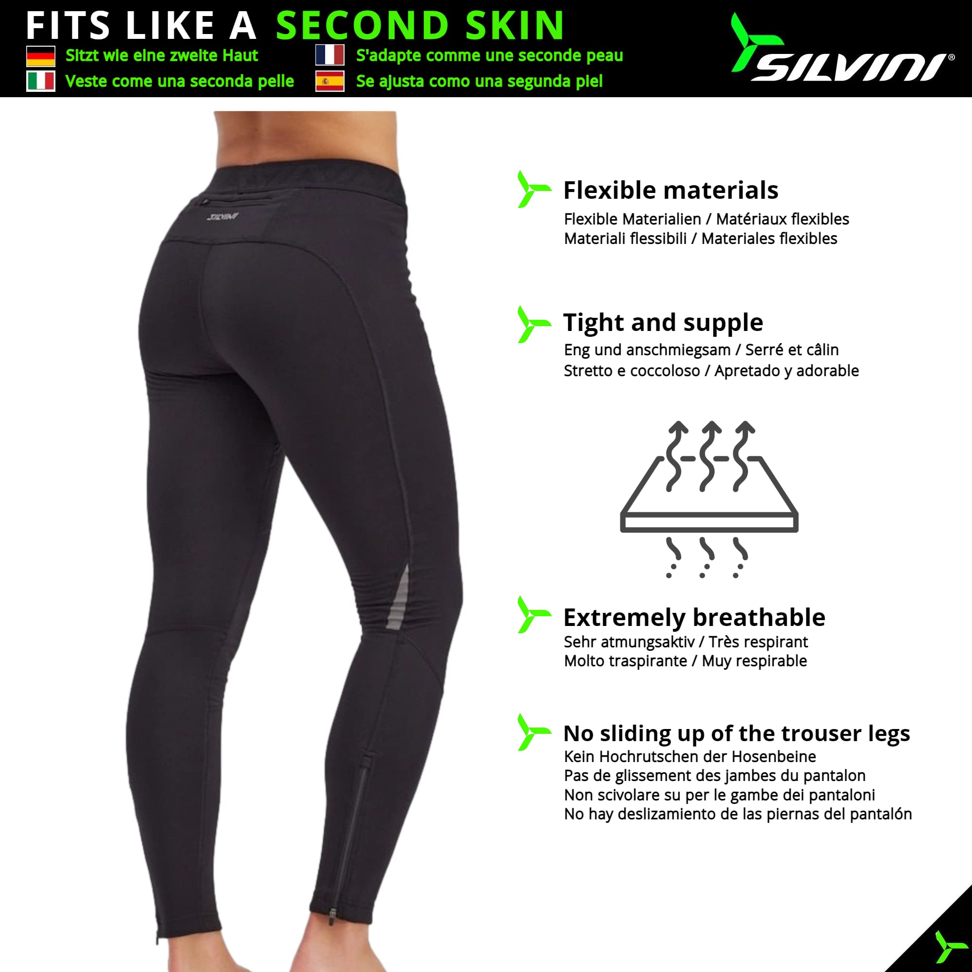 SILVINI RUBENZA Sport Leggings Damen Sporthose Thermo Laufhose Damen Winter Thermolaufhose Damen Winter Damen-Thermo-Lauftight Sport Tights Damen