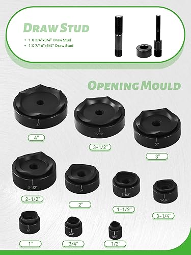 Miniatura 2 de AMZCNC Kit de herramientas de punzón hidráulico de 15 toneladas de 12 a 4 pulgadas con 10 orificios de troquel, juego completo de cortador de