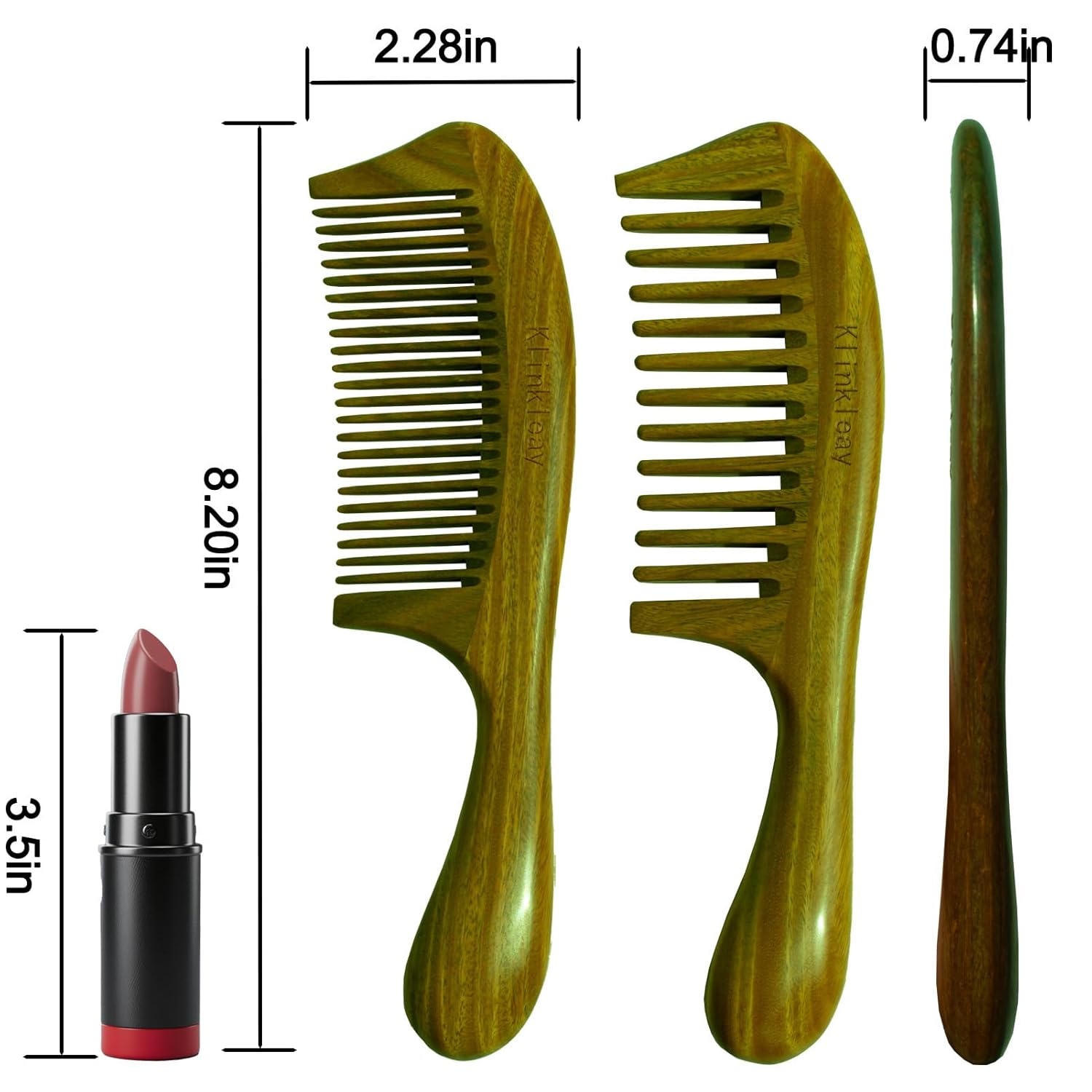 Sandalwood Hair Combs Set: Handmade Wooden Wide & Fine Tooth Comb for Women, Thick-Handle Anti-Static Detangling Comb for Curly/Straight Hair (Gift Box)