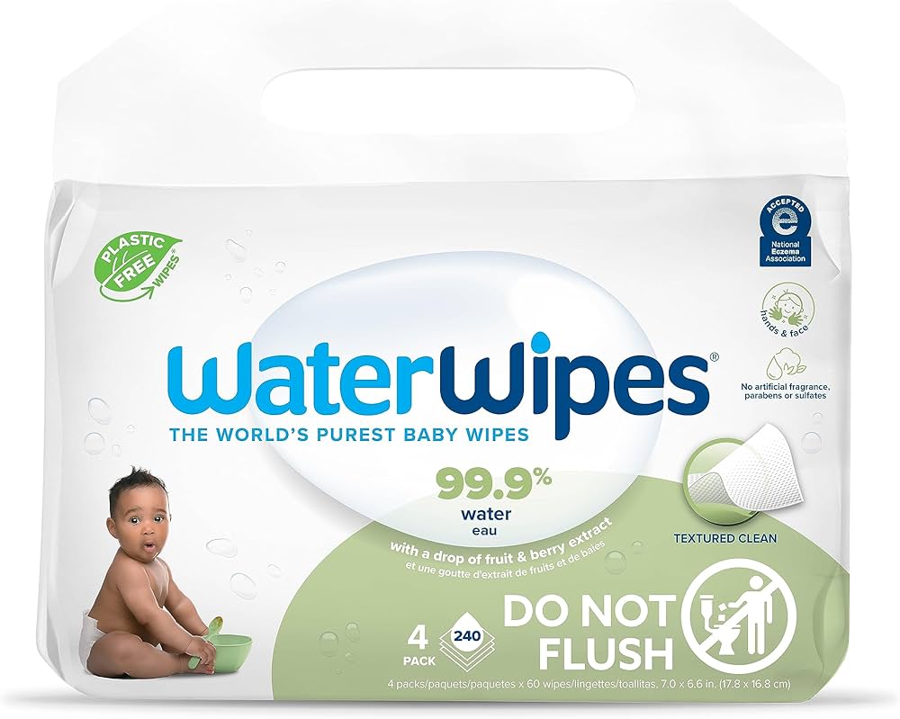 Amazon.com: WaterWipes Plastic-Free Textured Clean, Toddler & Baby Wipes, 99.9% Water Based Wipes, Unscented & Hypoallergenic for Sensitive Skin, 240 Count (4 packs), Packaging May Vary : Baby
