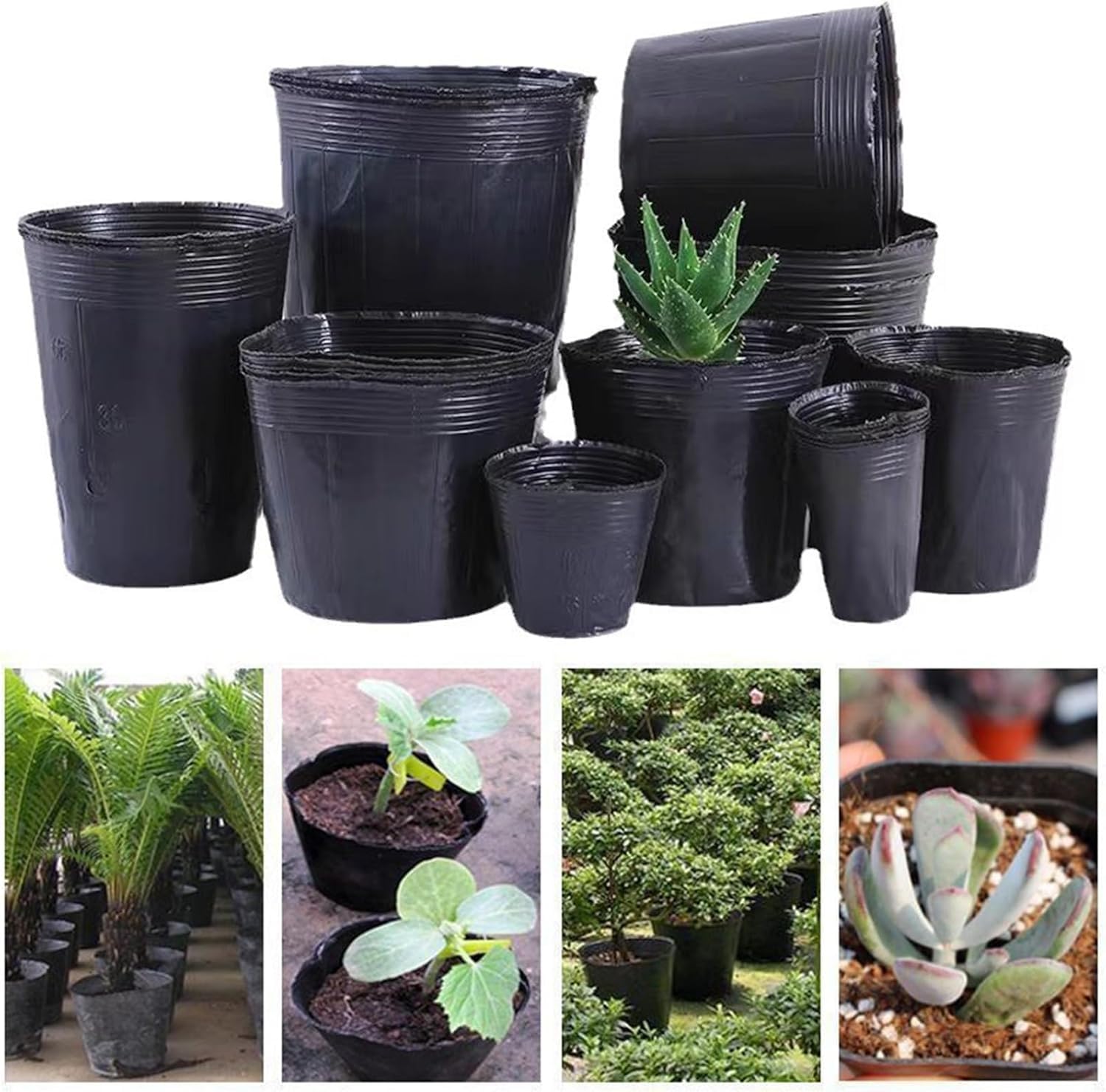 Godets de Semis Plastique Noir 10/5/3/1 Gallon, Pots pour Semis avec Trous de Drainage, Multiples Tailles pour Plantation Intérieur et Extérieur(5 gallons 20pcs)
