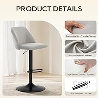 Vista 5 de COLAMY Bar Stools Set of 4, Modern Swivel Bar Chairs, Adjustable Upholstered Barstools Counter Height with Full Backrest for Bar, Dining Room