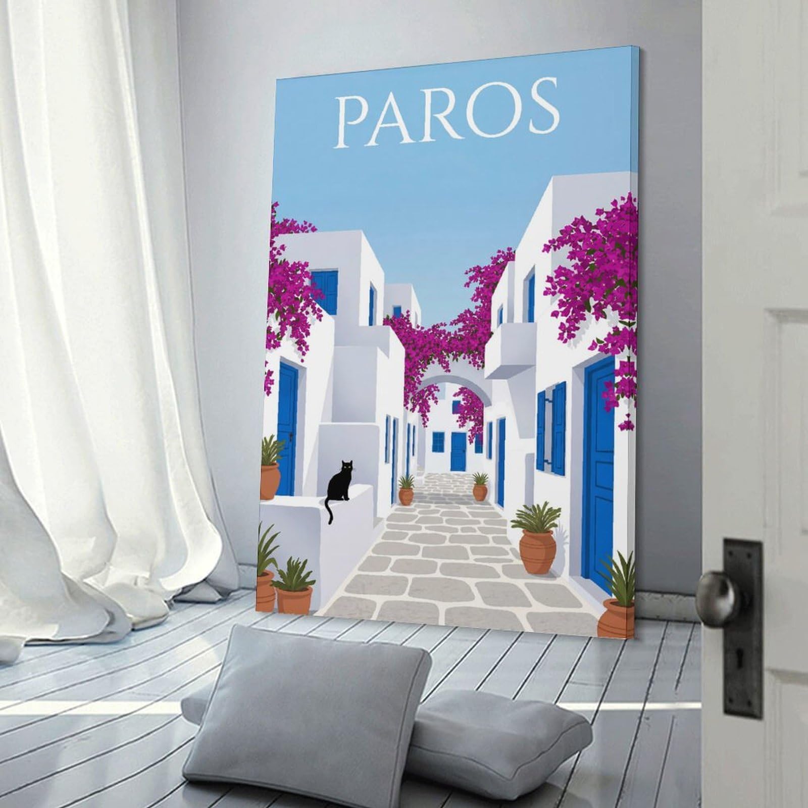 Junmoney Paros Greek Island Decorative Wall Artwork 20x30inch(50x75cm), for Living Room, Lounge Or Sitting Room, A Home Accent with Warm Character