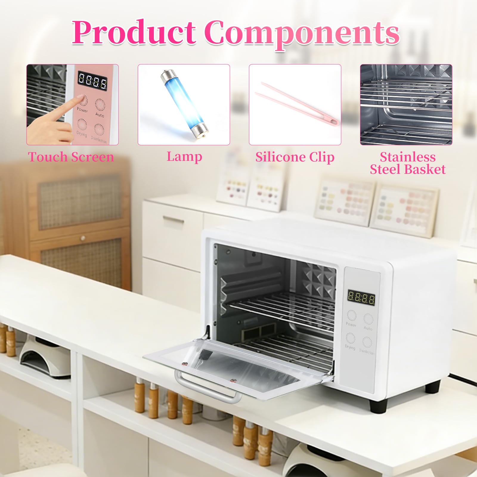 Esterilizador de herramientas de uñas, esterilizador grande de doble capa de 10 L para herramientas de uñas, gabinete limpiador de herramientas de manicura multifuncional con ajuste de