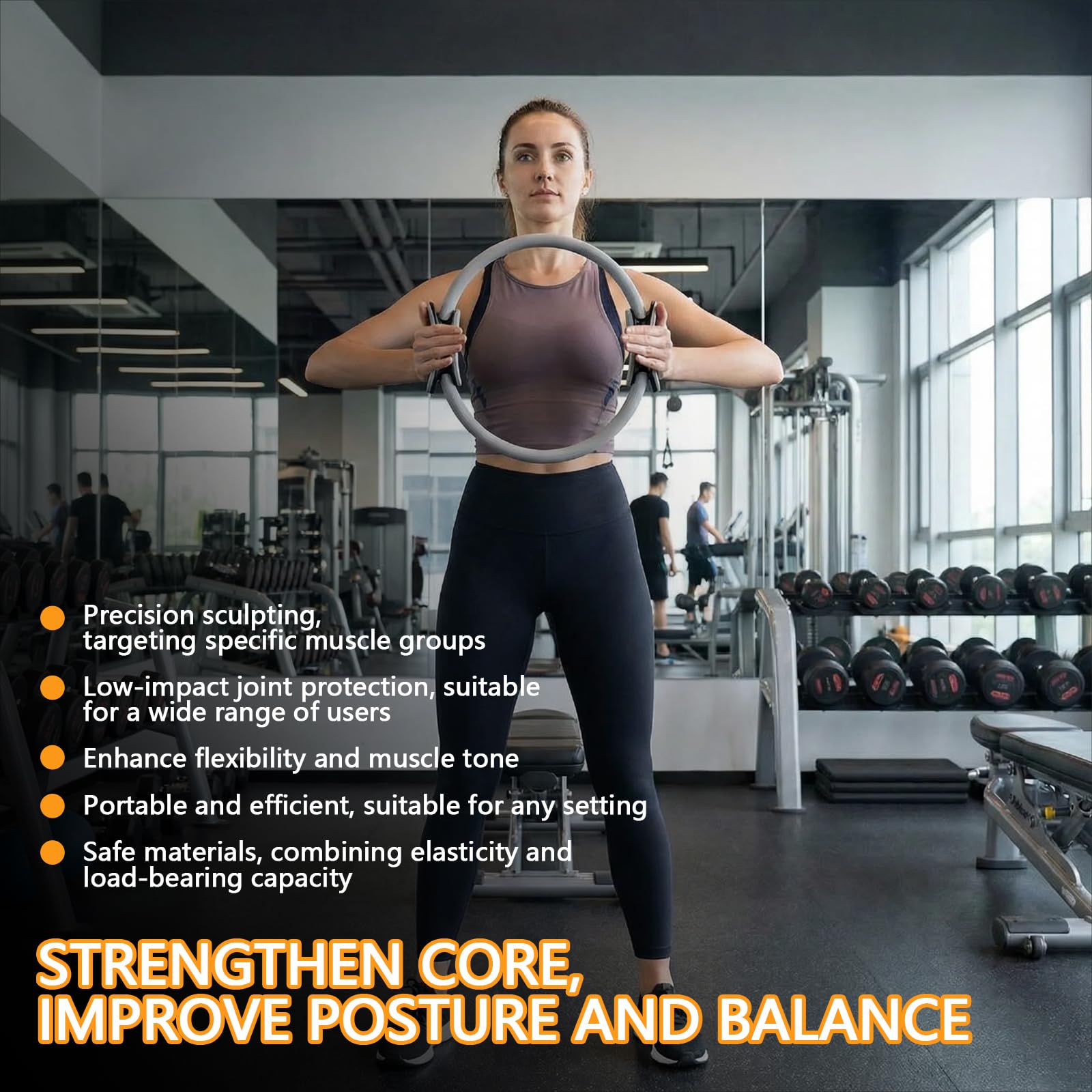 Anillo De Pilates FANWINKJ Con Núcleo De Fibra De Vidrio, Asas Antideslizantes, Para Entrenar Abdomen, Glúteos Y Piernas, Incluye Póster De Ejercicios